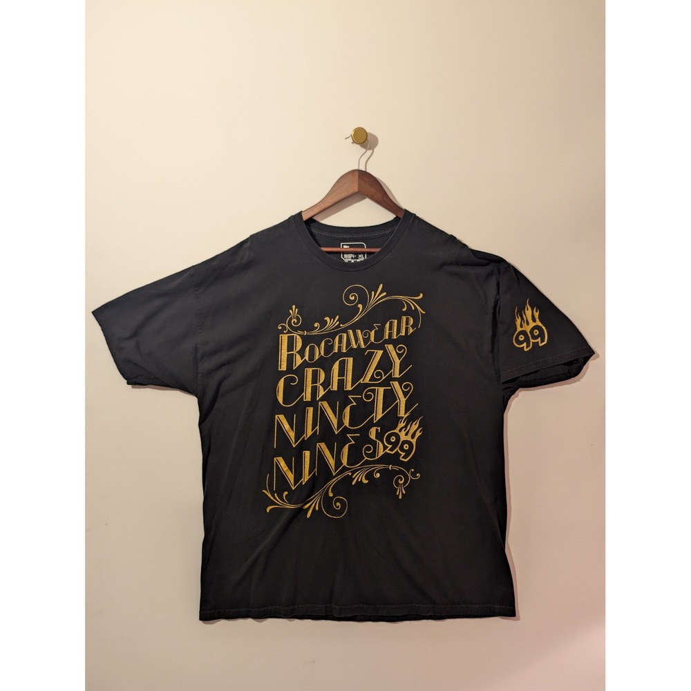 Rocawear Crazy Ninety Nines T-Shirt Mens XL Black Excellent Gold Graphic Urban